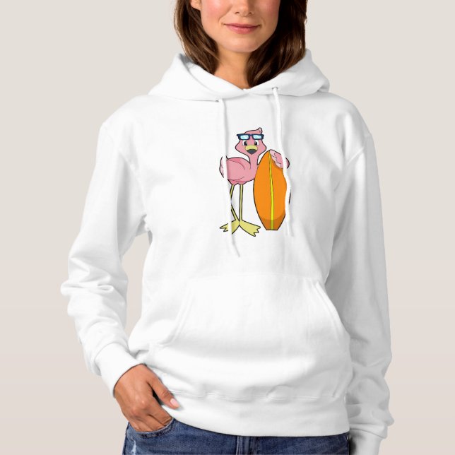 Sudadera Flamingo como surfista con Surfboard.PNG (Anverso)