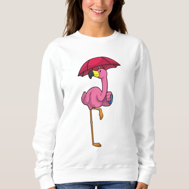 Sudadera Flamingo en la lluvia con paraguas (Anverso)