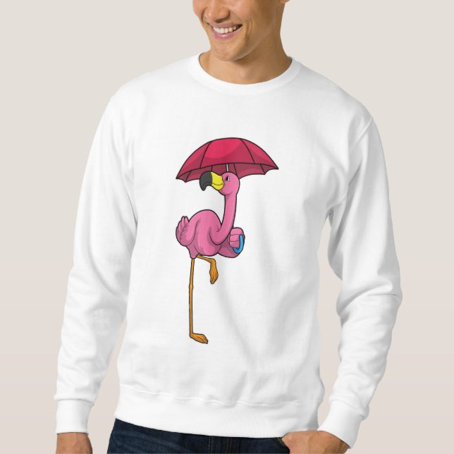 Sudadera Flamingo en la lluvia con paraguas (Anverso)