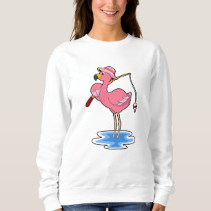 Sudadera Flamingo en la pesca con barra de pesca