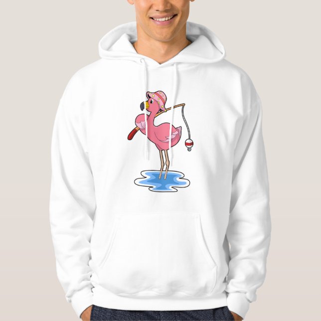 Sudadera Flamingo en la pesca con barra de pesca (Anverso)