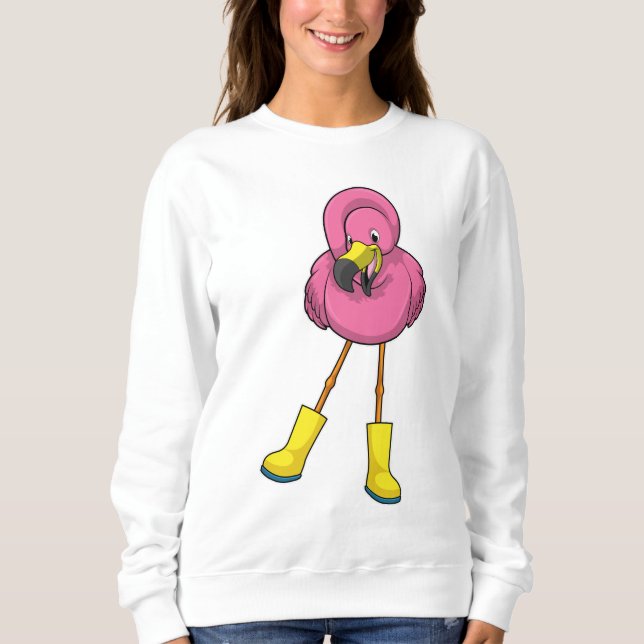 Sudadera Flamingo en Lluvia con botas de goma (Anverso)