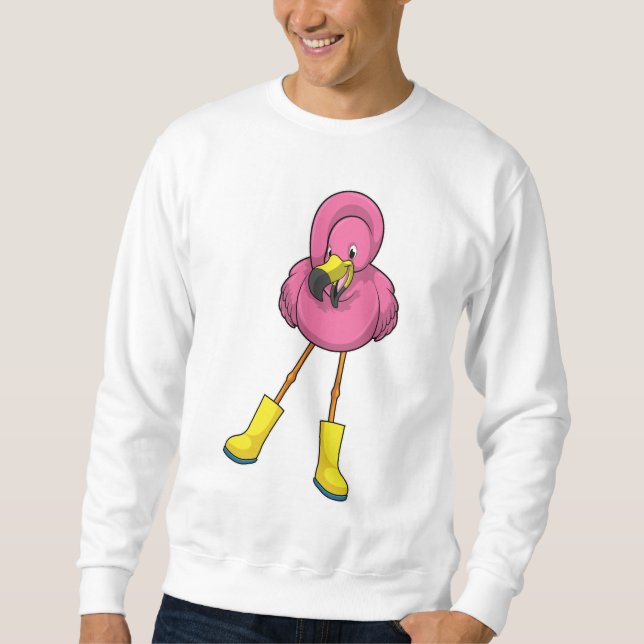 Sudadera Flamingo en Lluvia con botas de goma (Anverso)