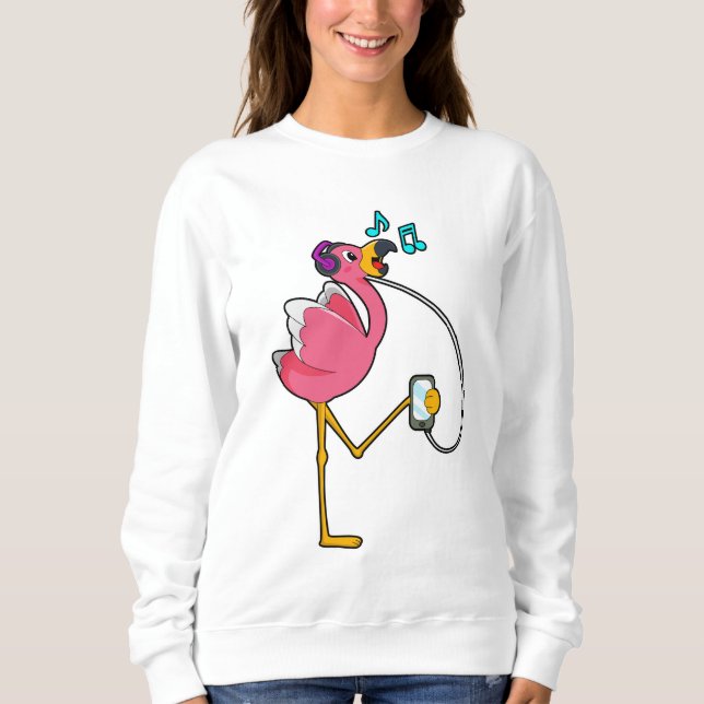 Sudadera Flamingo en Music with Headphone (Anverso)