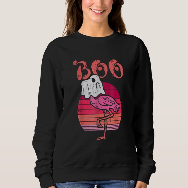 Sudadera Flamingo Ghost Boo Pink Sunset Retro Halloween Bir (Anverso)