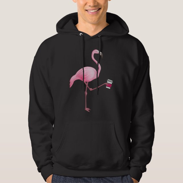 Sudadera Flamingo Holding Coffee Tropical Gag Graphic (Anverso)
