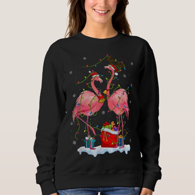 Sudadera Flamingo Iluminación De Árbol De Navidad Coincidie (Anverso)