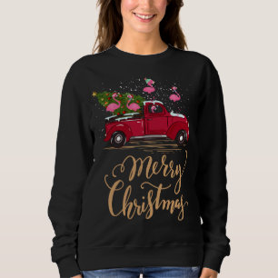 Sudadera Flamingo Manejando Árbol de Navidad Camión Rojo Fl
