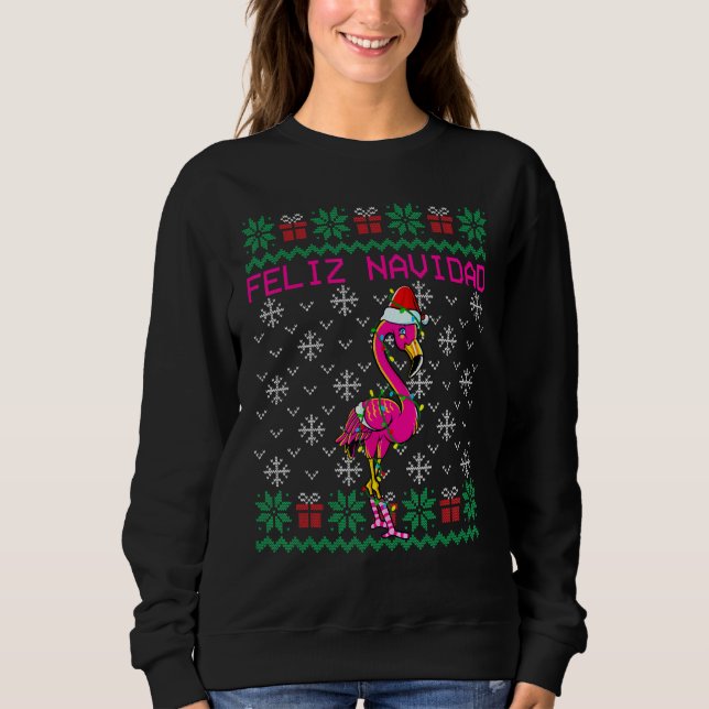 Sudadera Flamingo Navidades feos sudan Feliz Navidad (Anverso)
