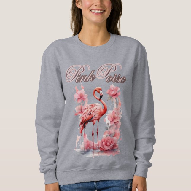 Sudadera Flamingo rosa caprichoso | Acuarela floral (Anverso)