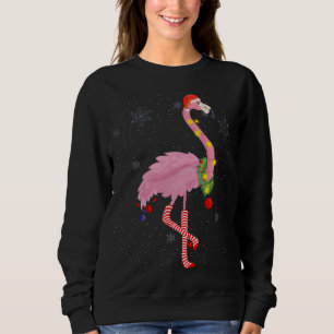 Sudadera Flamingo rosa lindo con nieve, luces y Santa Hat