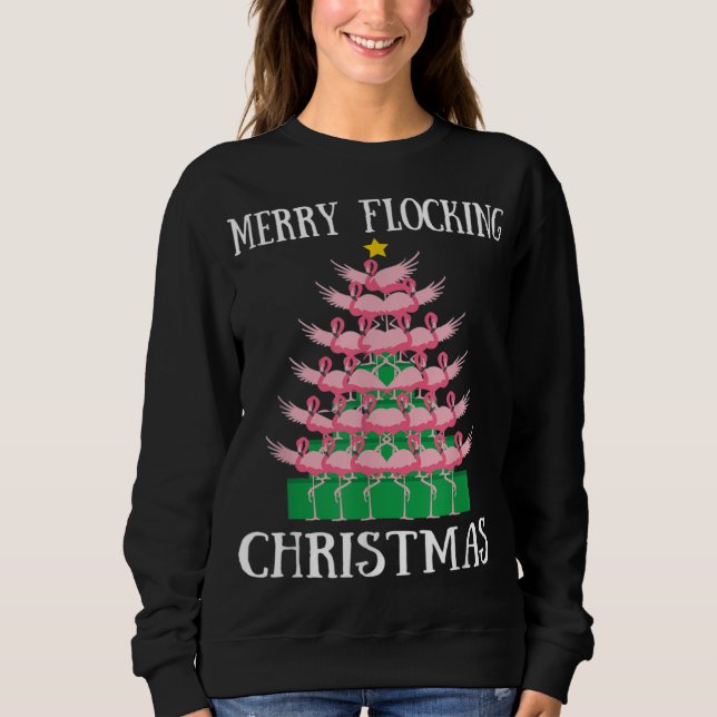 Sudadera Flamingo rosa Merry Flocking Christmas Tree Lights (Anverso)