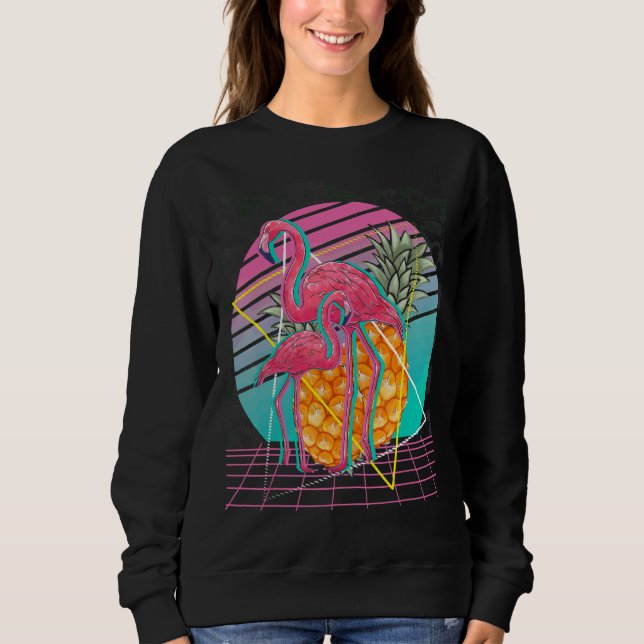 Sudadera Flamingo Rosado Retro Vaporwave Pineapple Tropical (Anverso)