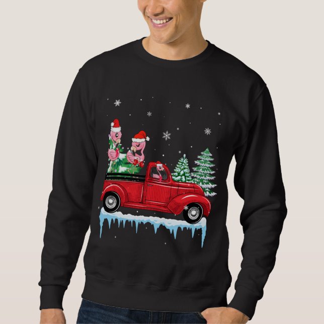 Sudadera Flamingo Santa Hat Riding Red Truck Xmas (Anverso)