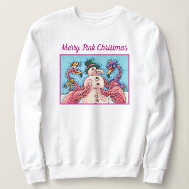 SUDADERA FLAMINGOS DE COLOR ROSA HACEN PÁJAROS DE NAVIDADES (Anverso del diseño)