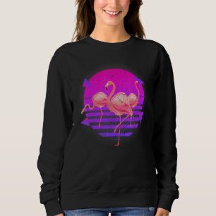 Sudadera Flamingos rosados tropicales Vaporwave de aves exó