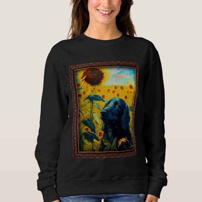 Sudadera Flat Coated Retriever Painting Sunflower Flower Mo (Anverso)