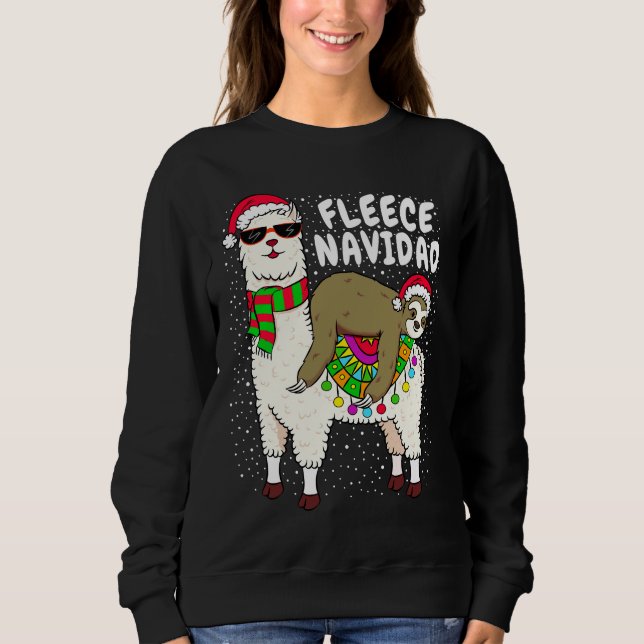 Sudadera Fleece Feliz Navidad Sloth Riding Llama Navidades (Anverso)