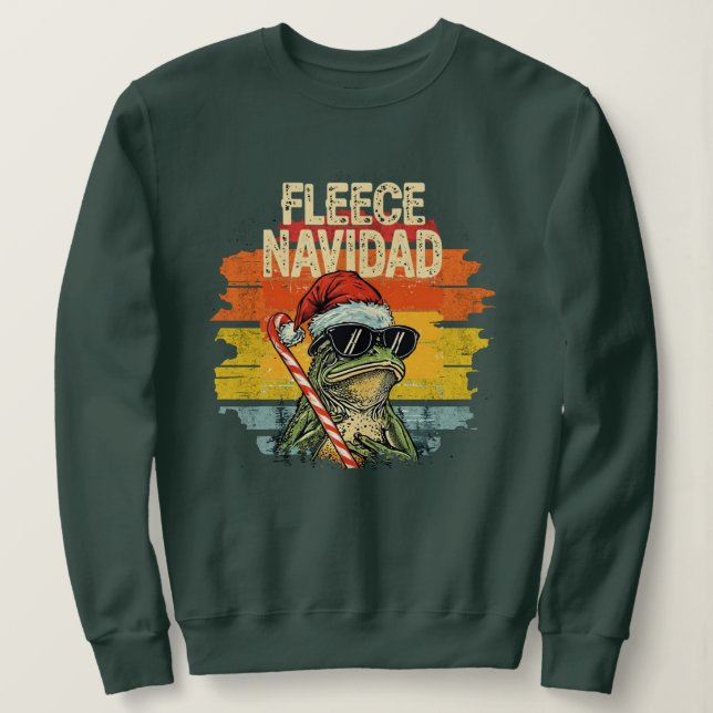 Sudadera Fleece Navidad Funny Santa Frog Retro (Anverso del diseño)