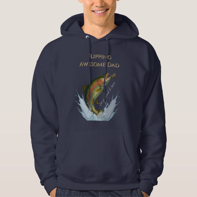 Sudadera Fliping Awesome Dad Fly Pescando nombres de niños (Anverso)