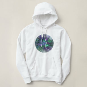 Sudadera Flor Abstracta Moderna Fractal Verde Púrpura