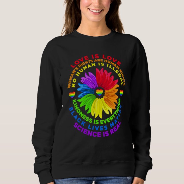 Sudadera Flor arco iris humano negro vive ciencia de derech (Anverso)