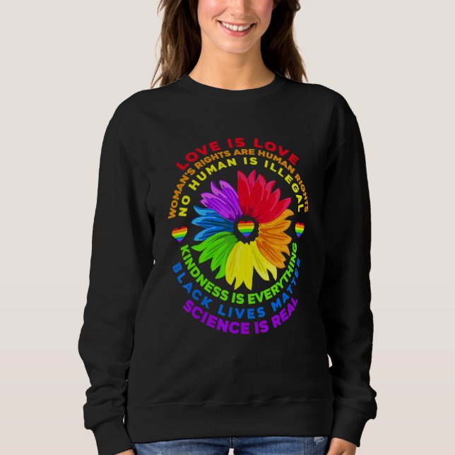 Sudadera Flor arco iris humano negro vive ciencia de derech (Anverso)