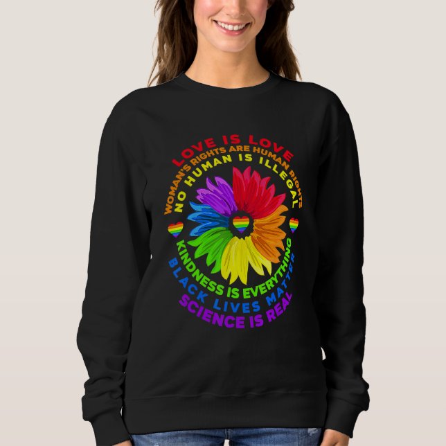 Sudadera Flor arco iris humano negro vive ciencia de derech (Anverso)