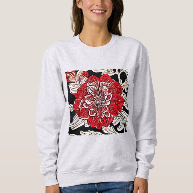 Sudadera Flor de Art Nouveau blanca y negra roja (Anverso)