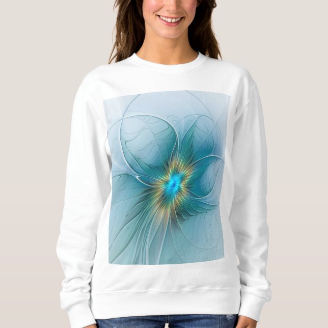 Sudadera Flor de Arte Fractal de Oro Azul Pequeña Belleza (Anverso)