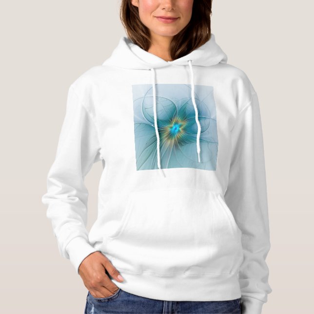 Sudadera Flor de Arte Fractal de Oro Azul Pequeña Belleza (Anverso)