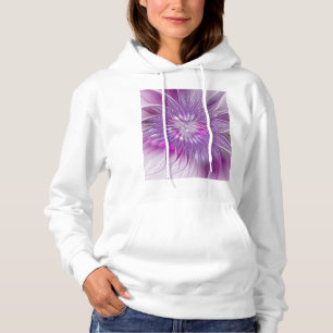 Sudadera Flor de pasión abstracta fractal rosa púrpura