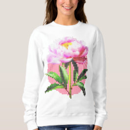 Sudadera Flor de peonía rosa con puntos en mosaico
