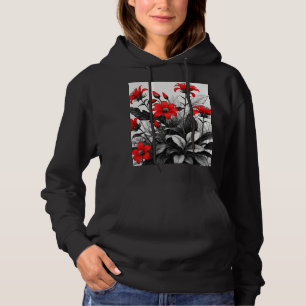 Sudadera Flor Roja Sobre La Planta Blanca Negra