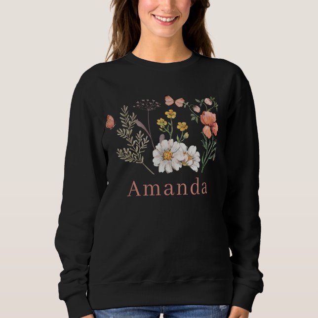 Sudadera Flor silvestre Boho nombre personalizado (Anverso)