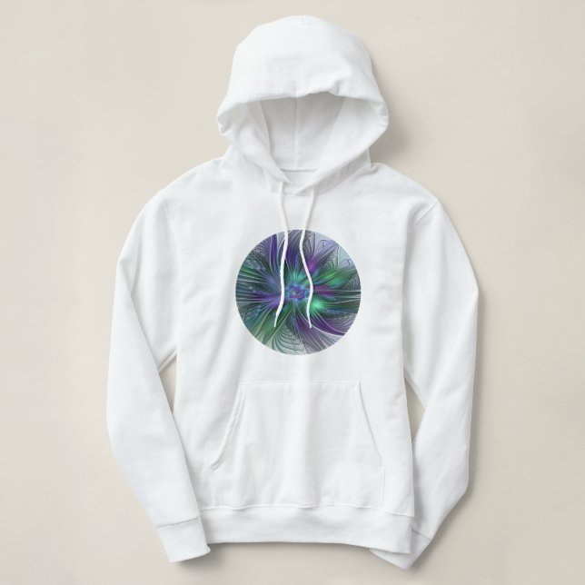 Sudadera Flor verde morada Moderna Resumen arte fractal (Diseño del anverso)