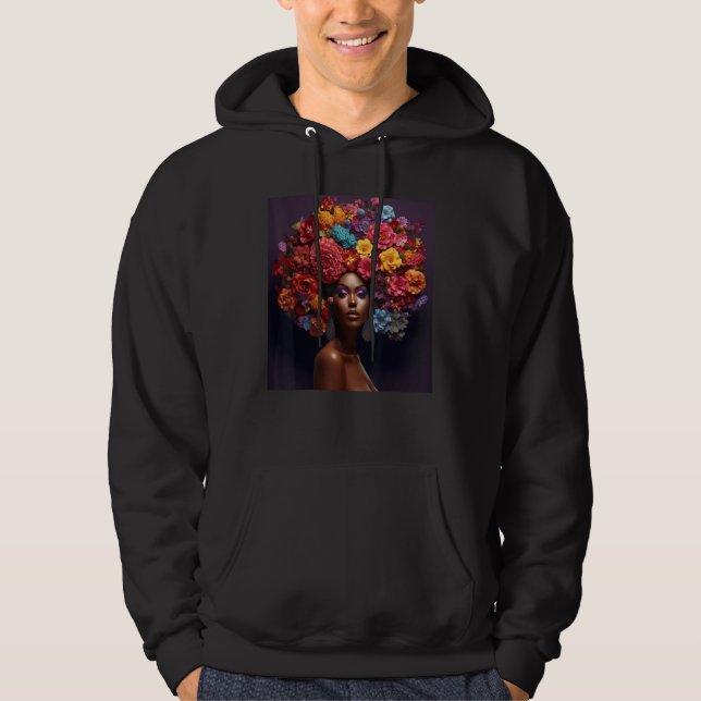 Sudadera Floral Afro Woman Black Queen Puff Melanin Rainbow (Anverso)