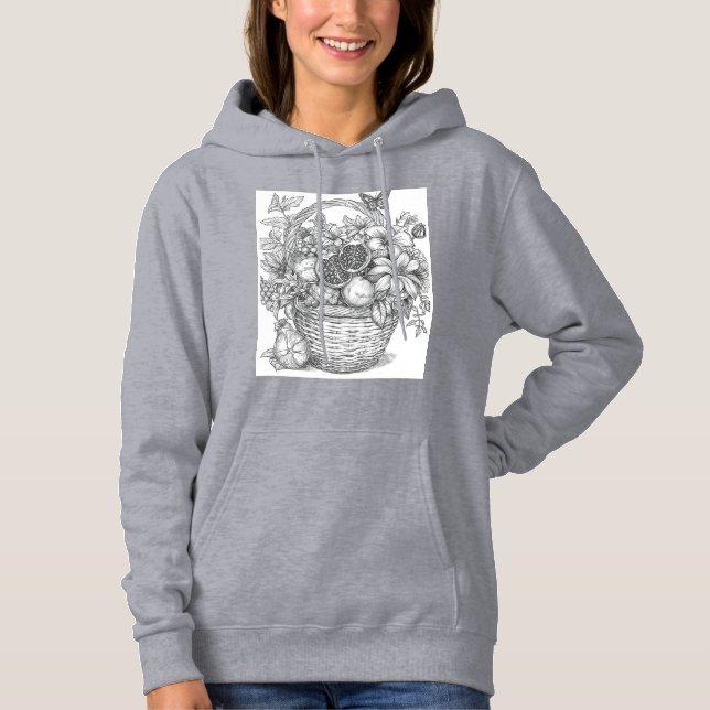 Sudadera Floral Basket and Fruits Ink Illustration Hoodie (Anverso)