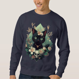 Sudadera Floral Black Cat Skull Pixel Art para Halloween