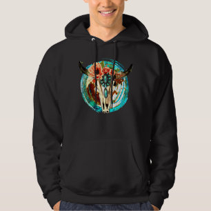 Sudadera Floral Boho Bull Skull Turquoise Gemstone Occident