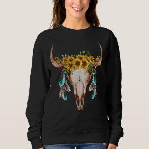 Sudadera Floral Boho Bull Skull Wild Soul Turquoise Western