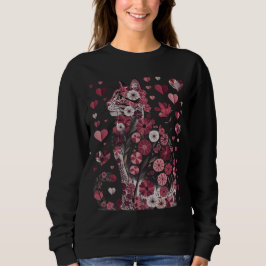 Sudadera Floral Cat of Love – Romantic Pink Botanical Kitty