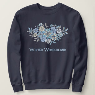 Sudadera Floral de Poinsettia Azul de Invierno Mágico