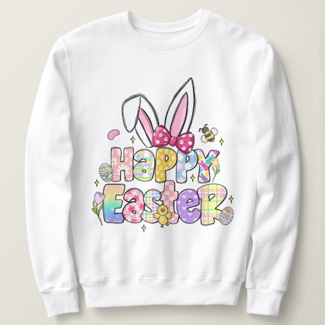 Sudadera Floral de primavera del conejo de Pascua feliz y c (Anverso del diseño)