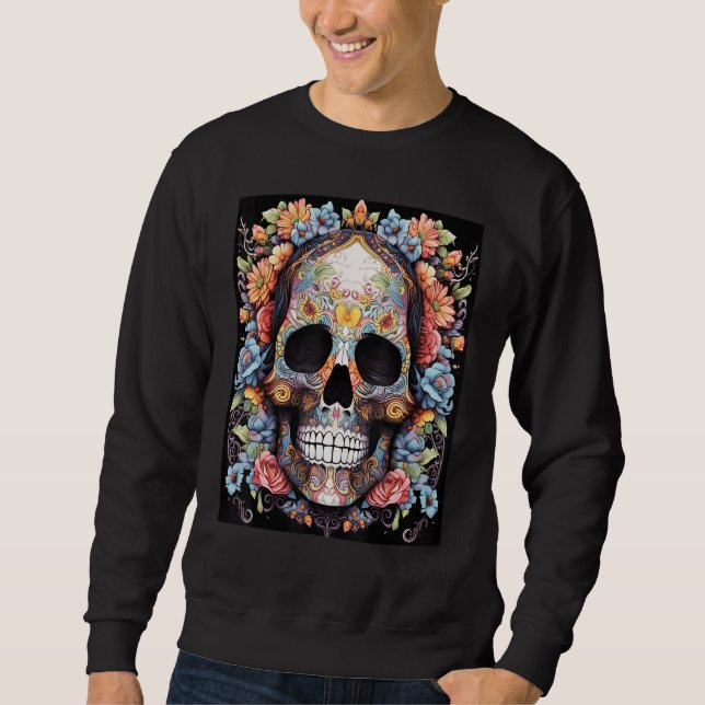 Sudadera Floral Enigma Vibrant Skull and Blooming Flowers D (Anverso)