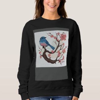 Sudadera Floral Fauna Eastern Blue Bird Pink Cherry Blossom