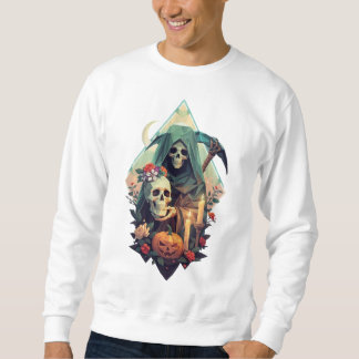 Sudadera Floral Grim Reaper sosteniendo un cráneo