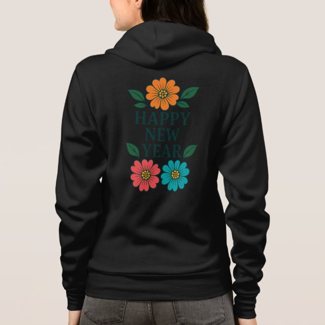 Sudadera Floral Happy New Year Graphic Zip-Up Hoodie (Reverso)