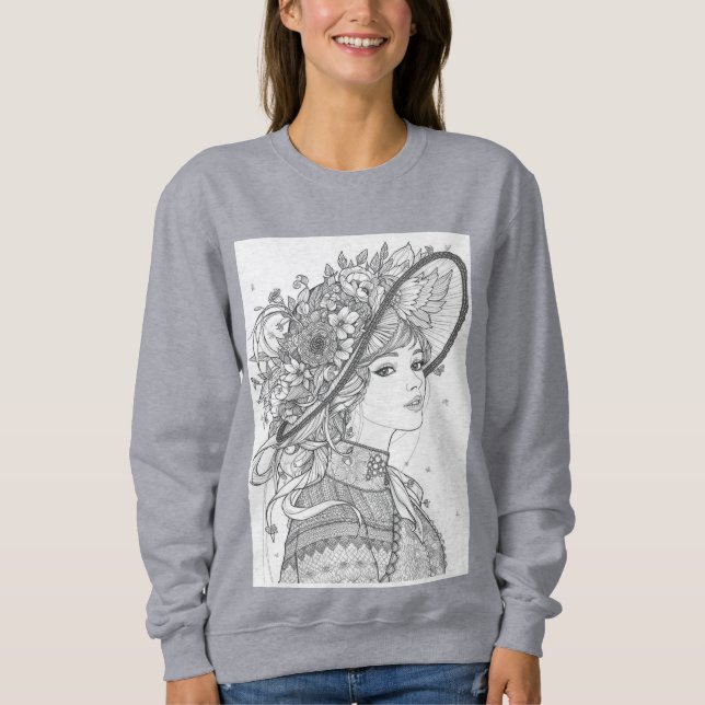 Sudadera Floral Hat Lady Ink Illustration (Anverso)