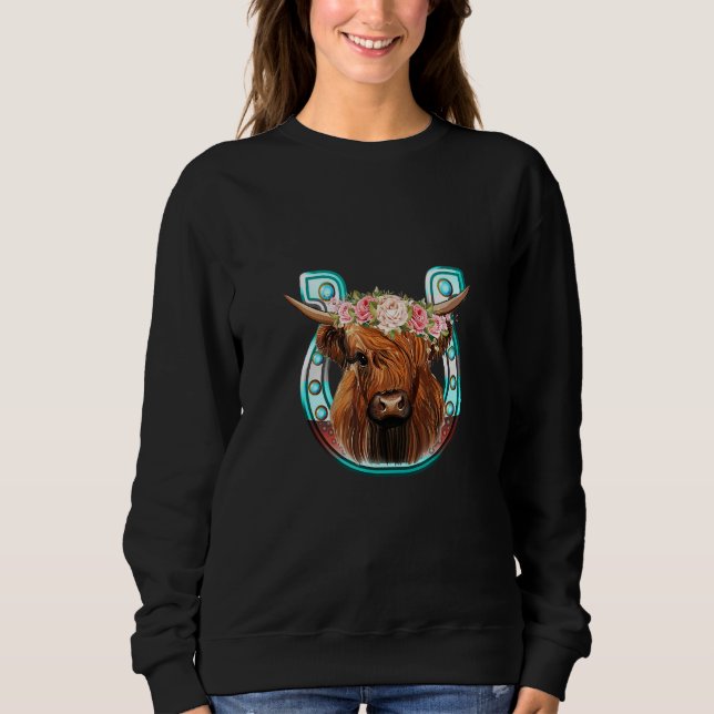 Sudadera Floral Highland Cow Heifer Horseshoe Western Count (Anverso)